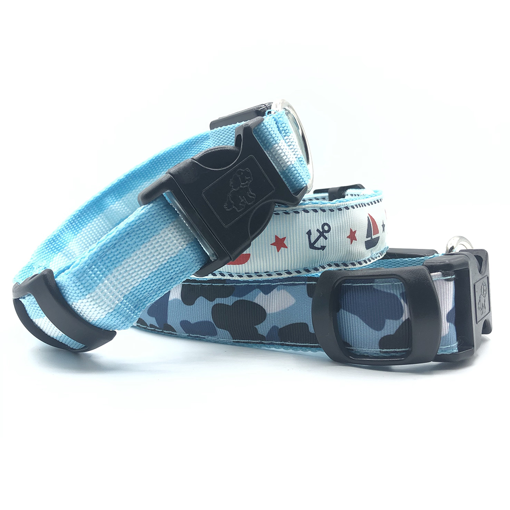 LED Hunde Leuchthalsband USB blau gestreift, Halsband - Van Muppen 