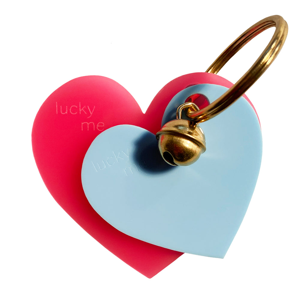 Van Muppen Schlüsselanhänger Herzform in pink mit blau Acrylglas