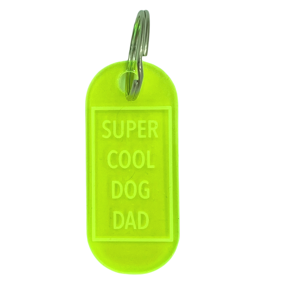 Schlüsselanhänger Neon Gelb mit Gravur Super Cool Dog Dad