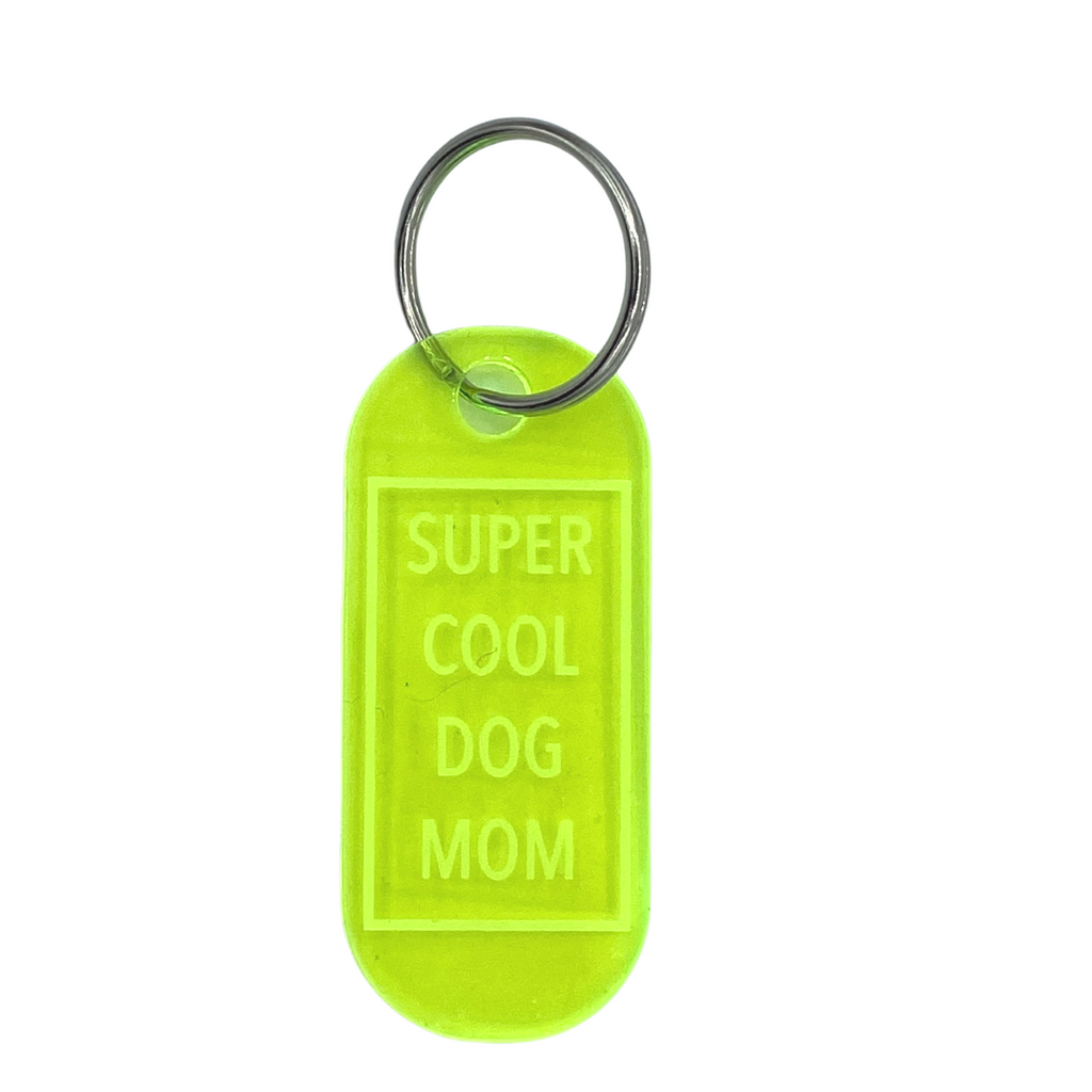 Schlüsselanhänger Neon Gelb mit Gravur Super Cool Dog Mom 