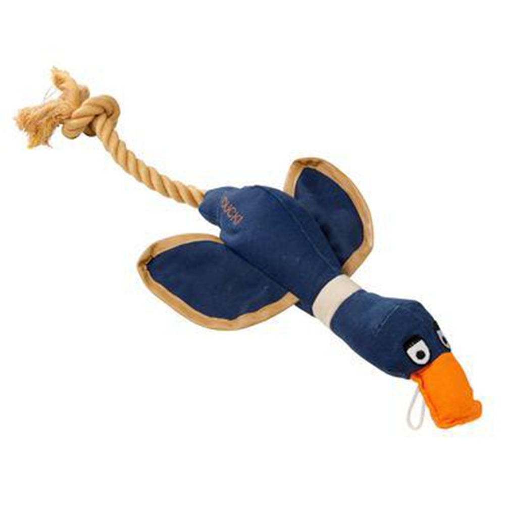 Hundespielzeug Ente mit Seil zum Werfen und Fangen in dunkel blau 