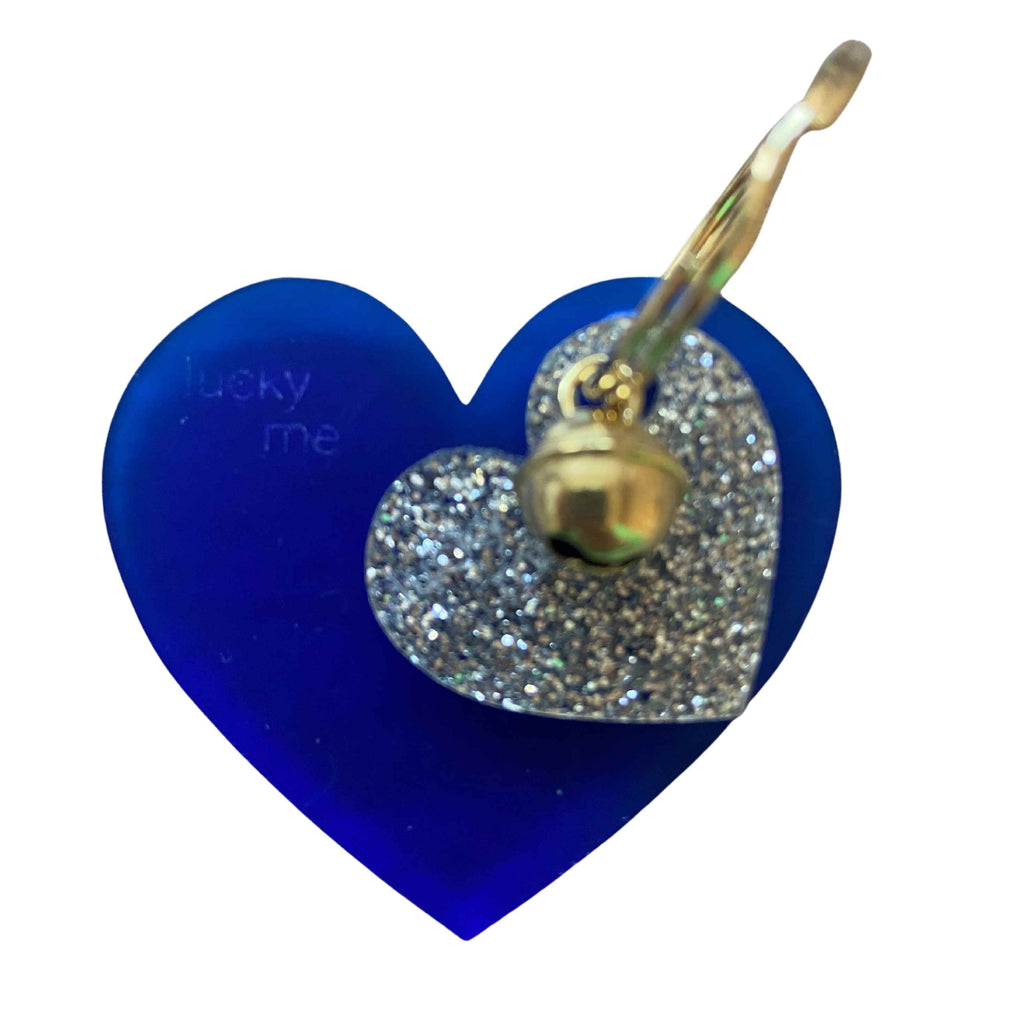 Lucky Mes Schlüsselanhänger mit Herzen in blau mit silber glitzer