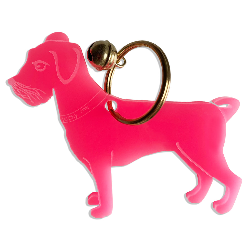 Van Muppen Schlüsselanhänger Terrier in neon Pink Acryglas