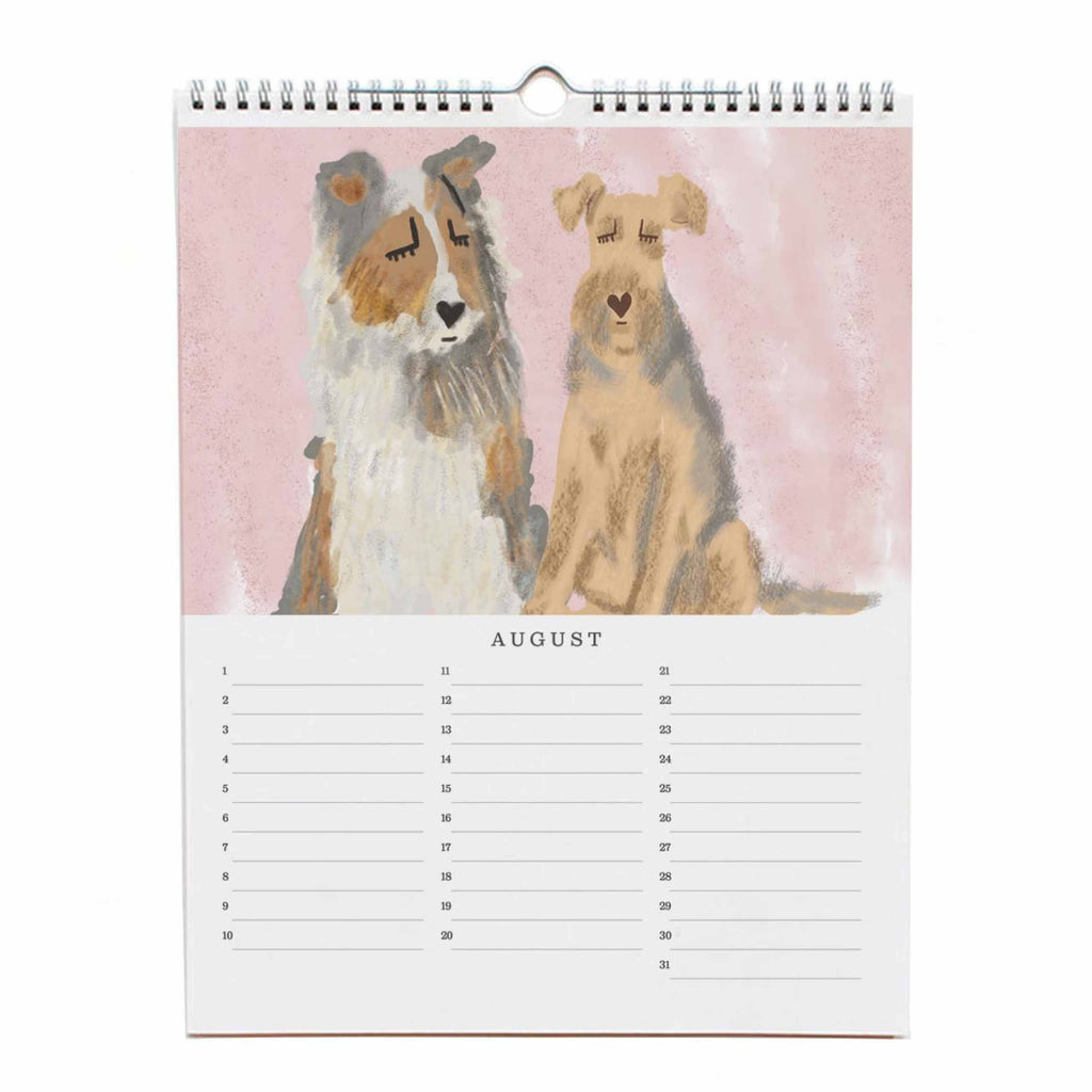 Wandkalender mit Hundemotiven besonders gut zum eintragen von Geburtstagen Monat August 