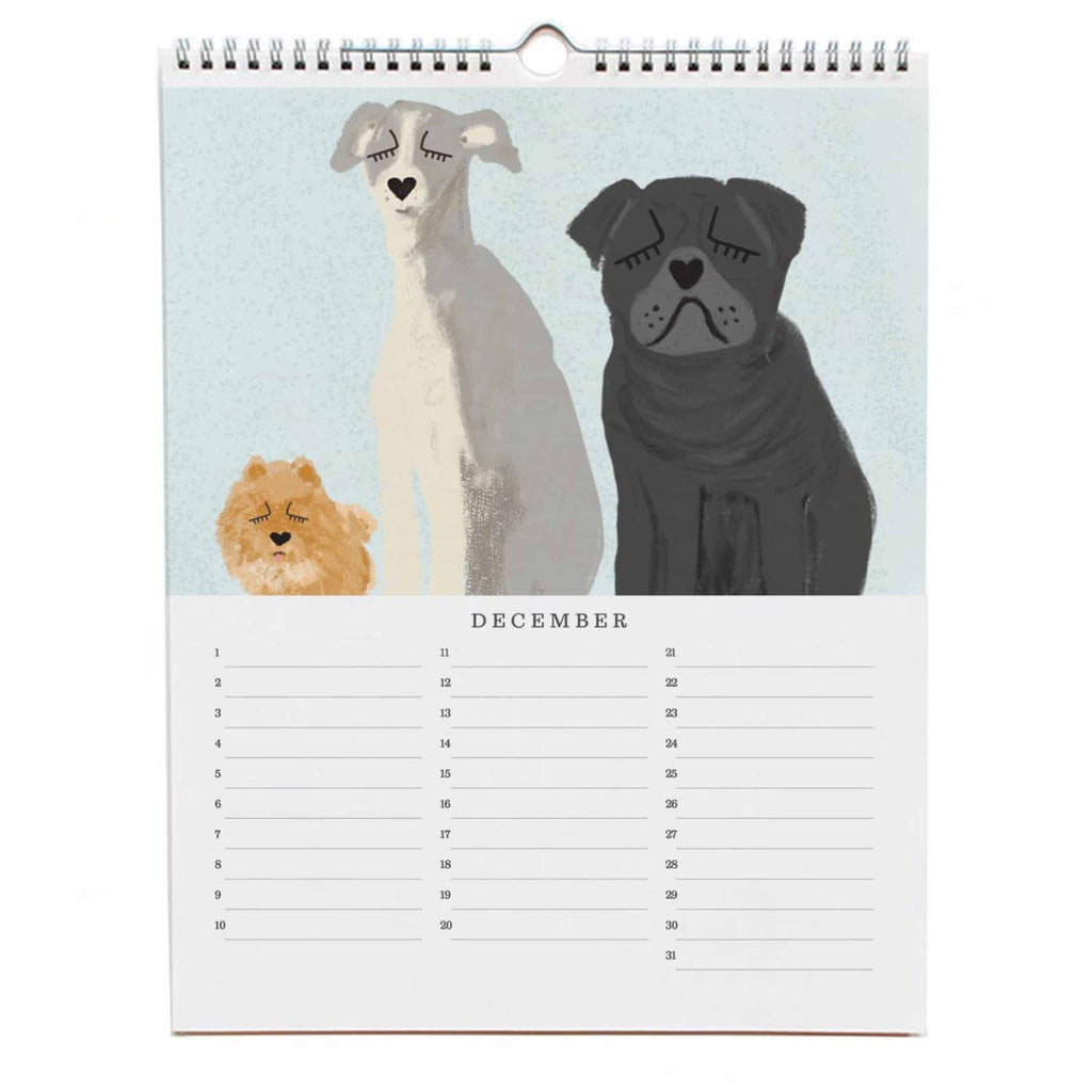 Geburtstagskalender von Nelly Castro mit Hunde Illustrationen Monat Dezember 