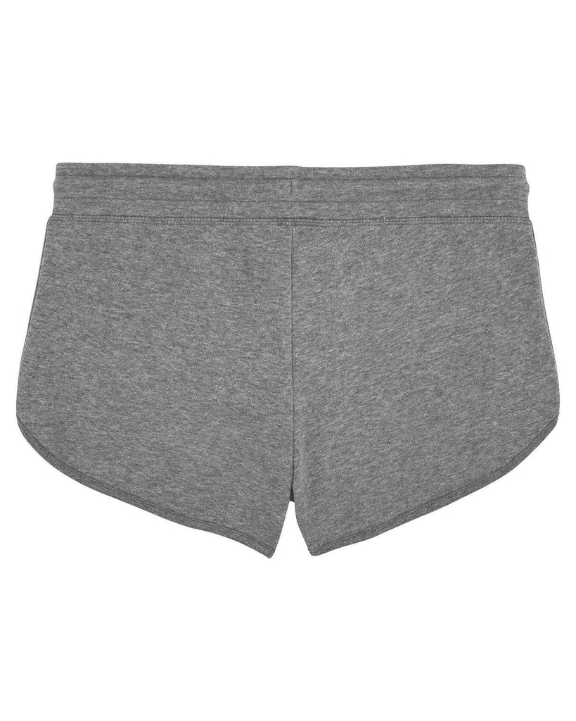 Kurze graue Jogger Shorts mit vorne links druck in Neon. Druck: Hund Palmen mit Beach Dog Schriftzug . Hinten kein Druck auch keine Taschen.