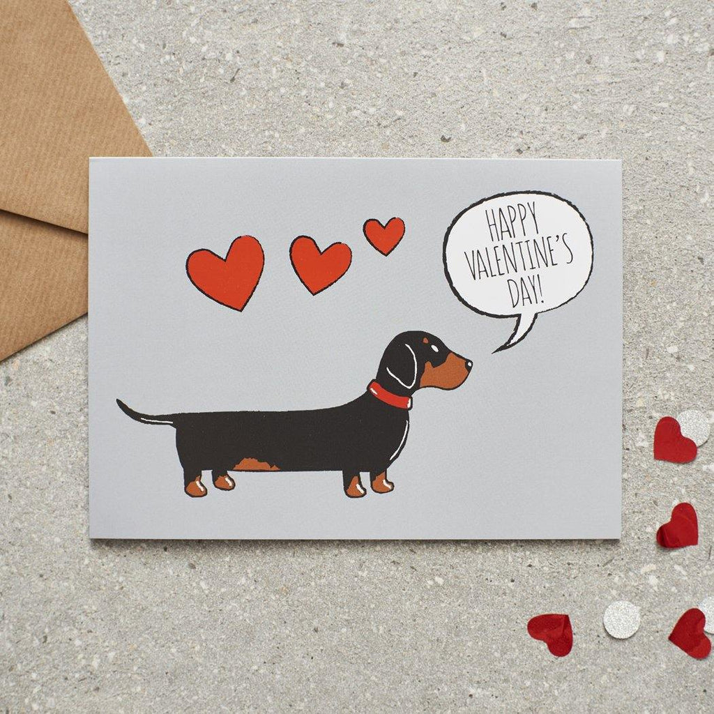 Van Muppnen Valentinskarte mit Dackel und Herzen