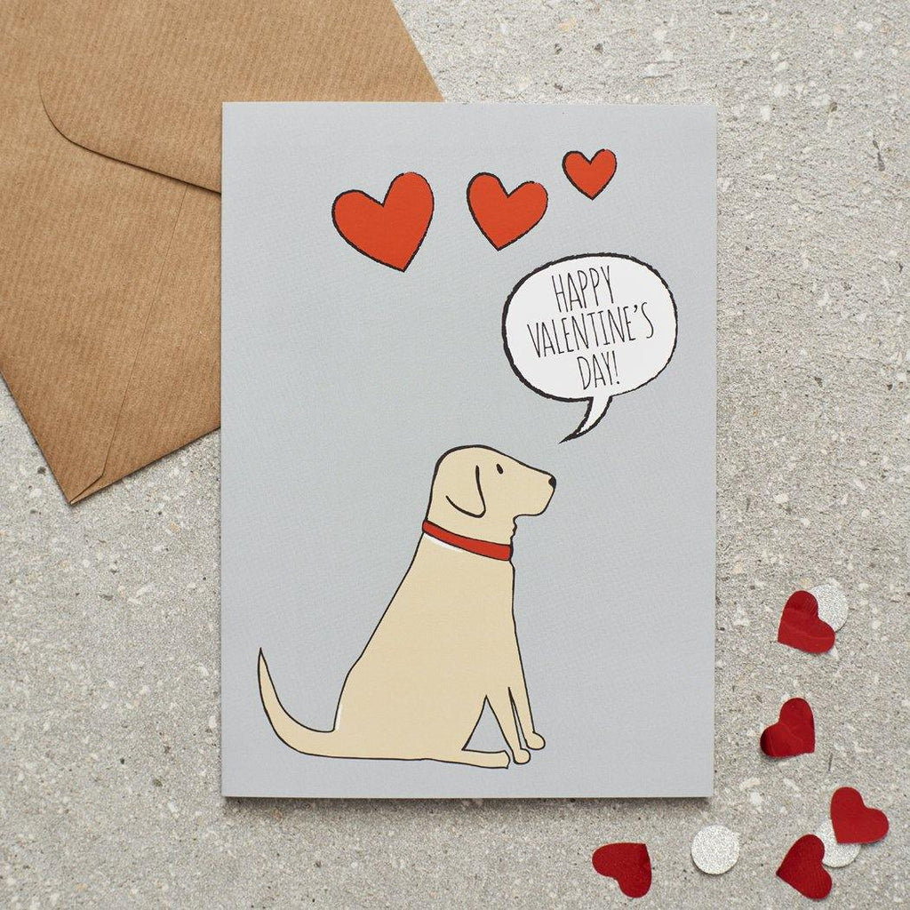 Van Muppen Labrador Karte beige mit Happy Valentines Day Gruß. 